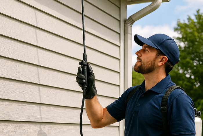Pest Control Worker at Suburban Home